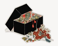 Hokusai's Vintage Japanese jewelry box, paper cut isolated design. Remixed by rawpixel.