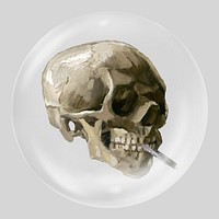 Van Gogh's smoking skull in bubble. Remixed by rawpixel.