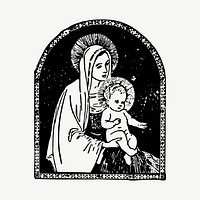 Virgin Mary and Child illustration psd. Free public domain CC0 image.