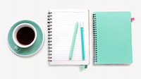Notebook and coffee isolated design