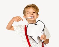 Kid brushing teeth isolated design