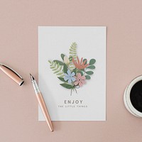 Floral postcard mockup on a pink background