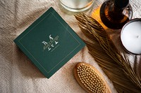 Scented candle box mockup, organic product packaging psd