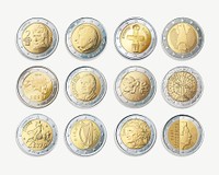 European coin money collage element set psd
