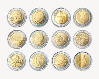 European coin money collage element set