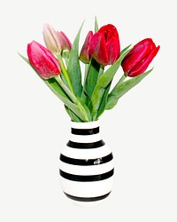 Red tulip vase collage element psd