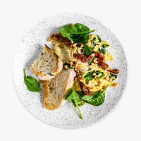 Scrambled eggs with spinach and sun dried tomato collage element psd
