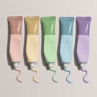 Collection of unlabeled colorful beauty care tube mockup
