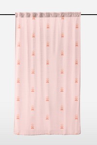 Pink drapery curtain hanging from a curtain rod