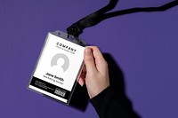 ID holder mockup psd, black lanyard, flat lay design