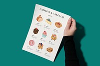 Paper mockup psd, flat lay design, hand holding corner