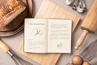 Cookbook journal mockup, chef’s essential with recipe psd