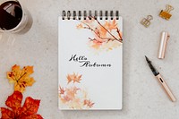 Book mockup psd, autumn journal stationery, flat lay design