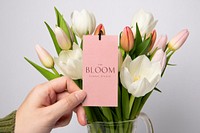 Flower bouquet gift label mockup psd