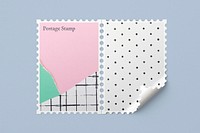 Postage stamp mockup psd with cute pastel ripped paper