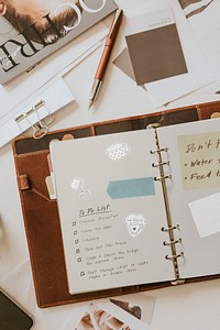 Notebook mockup with coffee stickers