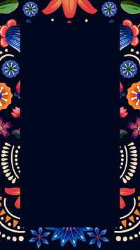 Colorful traditional flower phone wallpaper, vintage pattern frame background psd