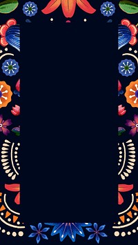 Colorful traditional flower phone wallpaper, vintage pattern frame background