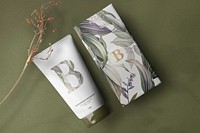 Floral skincare tube mockup psd beauty product packaging