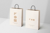 Paper shopping bag mockup, minimal geometric shapes psd