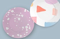 Ceramic dishes mockup psd in abstract patterned design