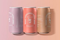 Beverage can mockup psd, aesthetic designs in soft pastel colors