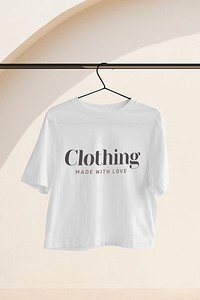 Woman's t-shirt mockup, hanging tee psd