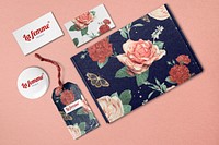 Floral branding mockup kit psd, vintage flower design