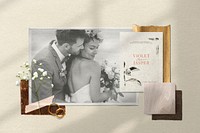 Mood board mockup, wedding wall decoration psd