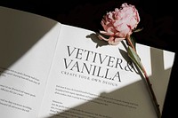 Book mockup, minimal design, peony flower decoration psd