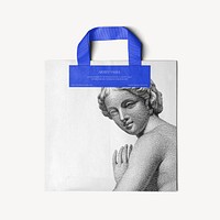 Paper shopping bag mockup, vintage woman sketch design psd