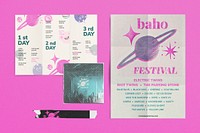 Corporate identity mockup, music festival poster psd