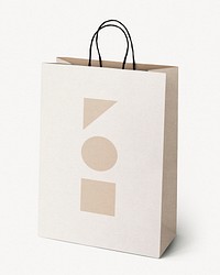 Paper shopping bag mockup, minimal geometric shapes psd