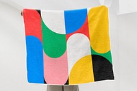 Throw blanket mockup psd, colorful retro pattern