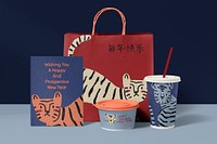 Takeaway container mockup, food packaging in Chinese New Year design psd