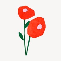 Red poppy flower paper craft element psd