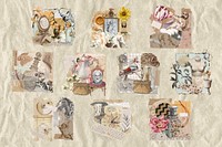 Vintage ephemera paper collage, aesthetic paper crafts set psd