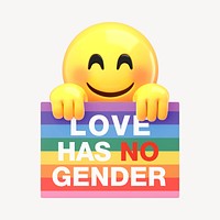 Emoji holding LGBT sign mockup, love has no gender words psd