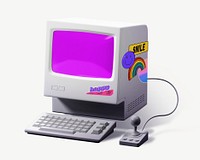 Retro computer screen mockup, 3D digital device psd