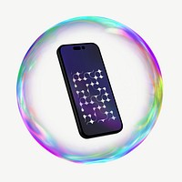 Smartphone screen mockup, 3D bubble design psd