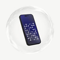 Smartphone screen mockup, 3D bubble design psd