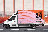 Moving truck mockup, logistic vehicle psd