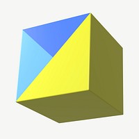 Yellow cube shape, 3D geometric graphic psd