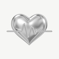 Metallic medical heart icon, health & wellness psd