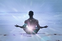 Man meditating silhouette, spiritual remix