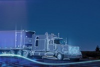 Delivery truck technology background, digital remix