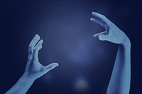 Blue hands gesture background with design space