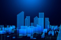 Blue wireframe building background, smart city digital remix psd