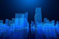 Blue wireframe building background, smart city digital remix