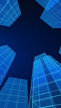 Blue wireframe building mobile wallpaper, digital remix